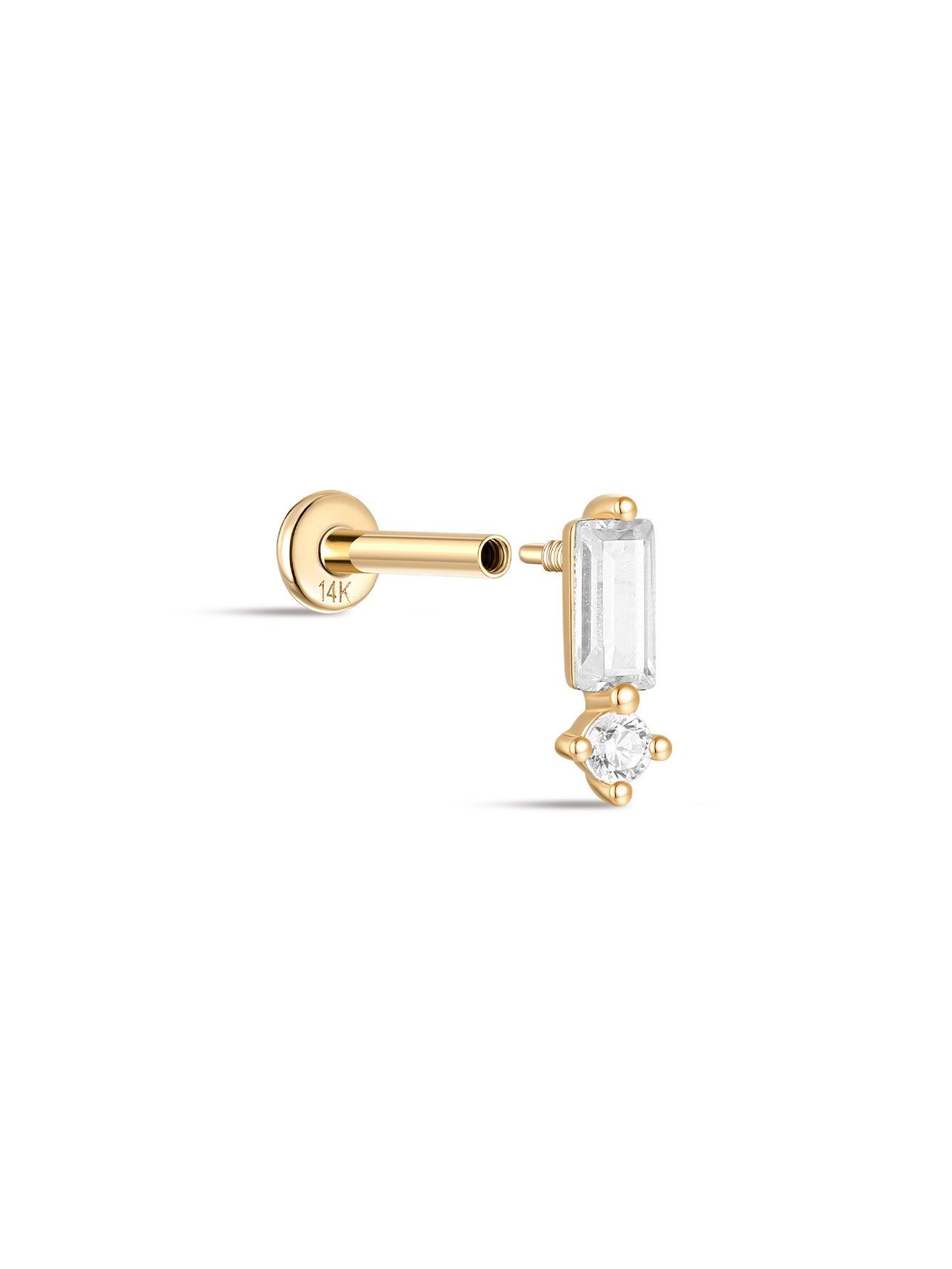 925 Sterling Silver Baguette Ear Piercing Stud-aurivna
