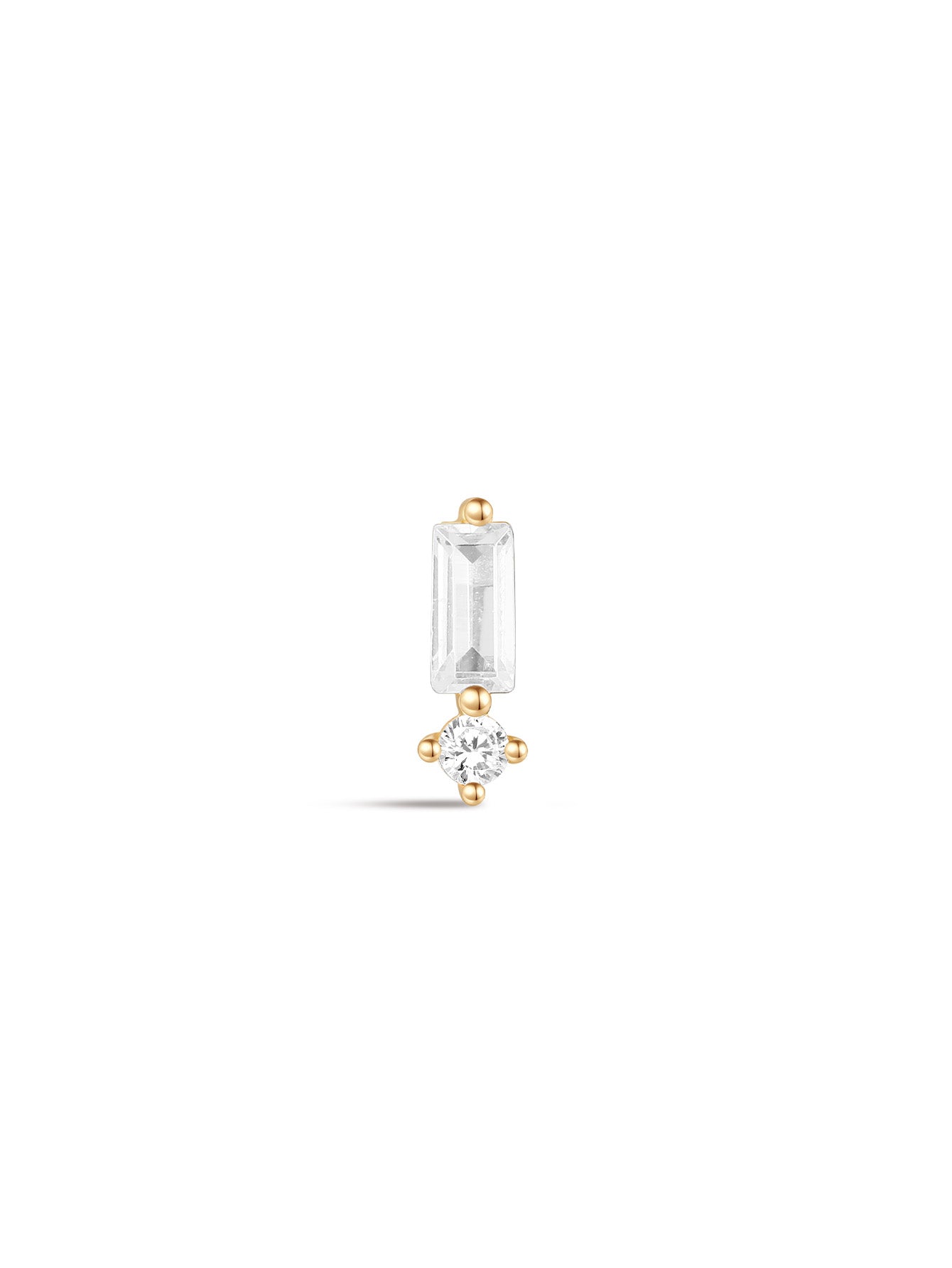 925 Sterling Silver Baguette Ear Piercing Stud-aurivna