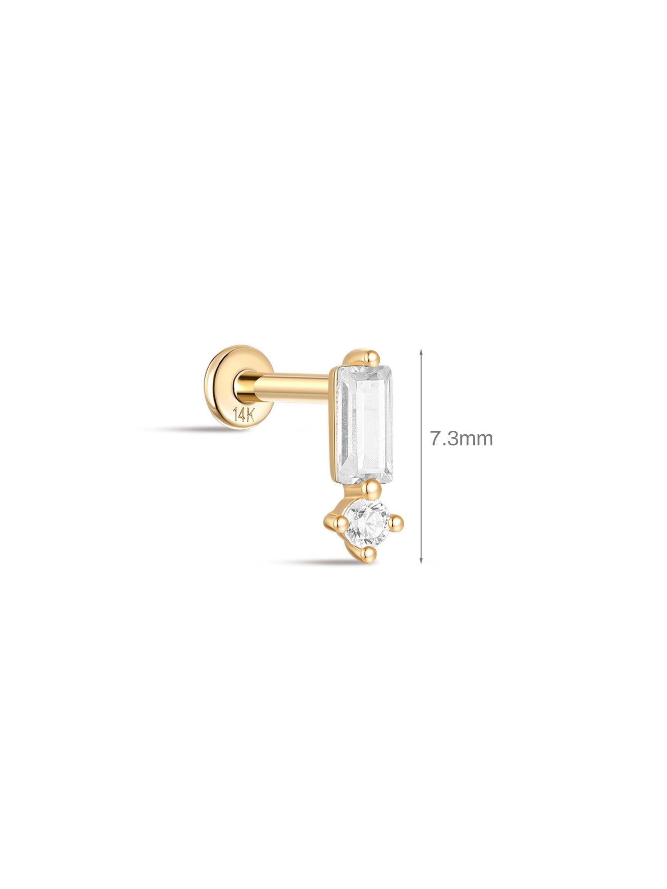 925 Sterling Silver Baguette Ear Piercing Stud-aurivna