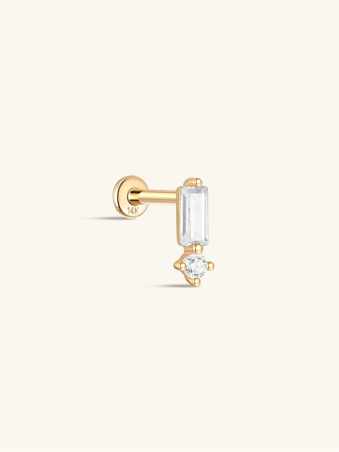 925 Sterling Silver Baguette Ear Piercing Stud-aurivna