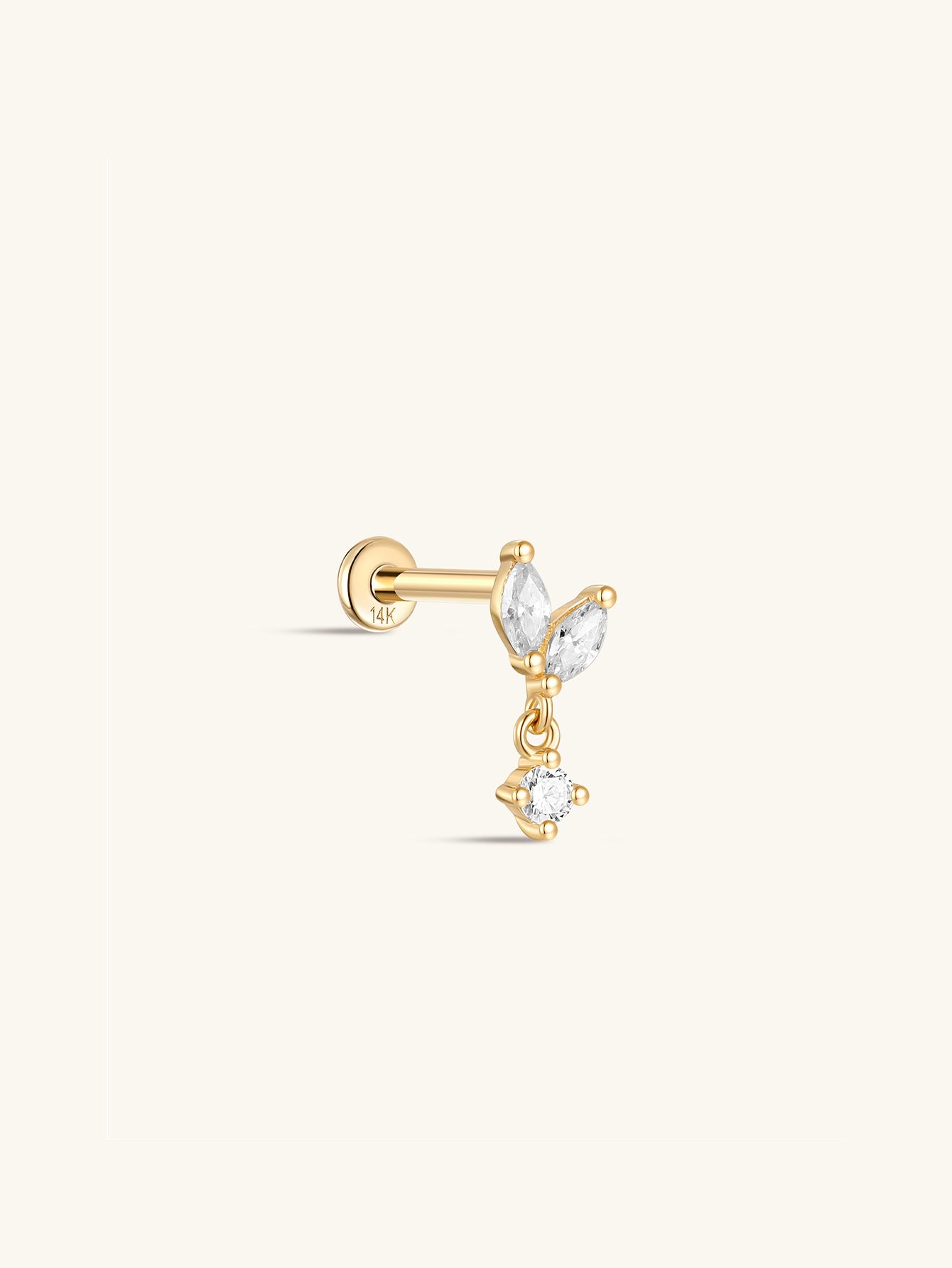 925 Sterling Silver Marquise Tassel Pendant Ear Piercing Stud-aurivna