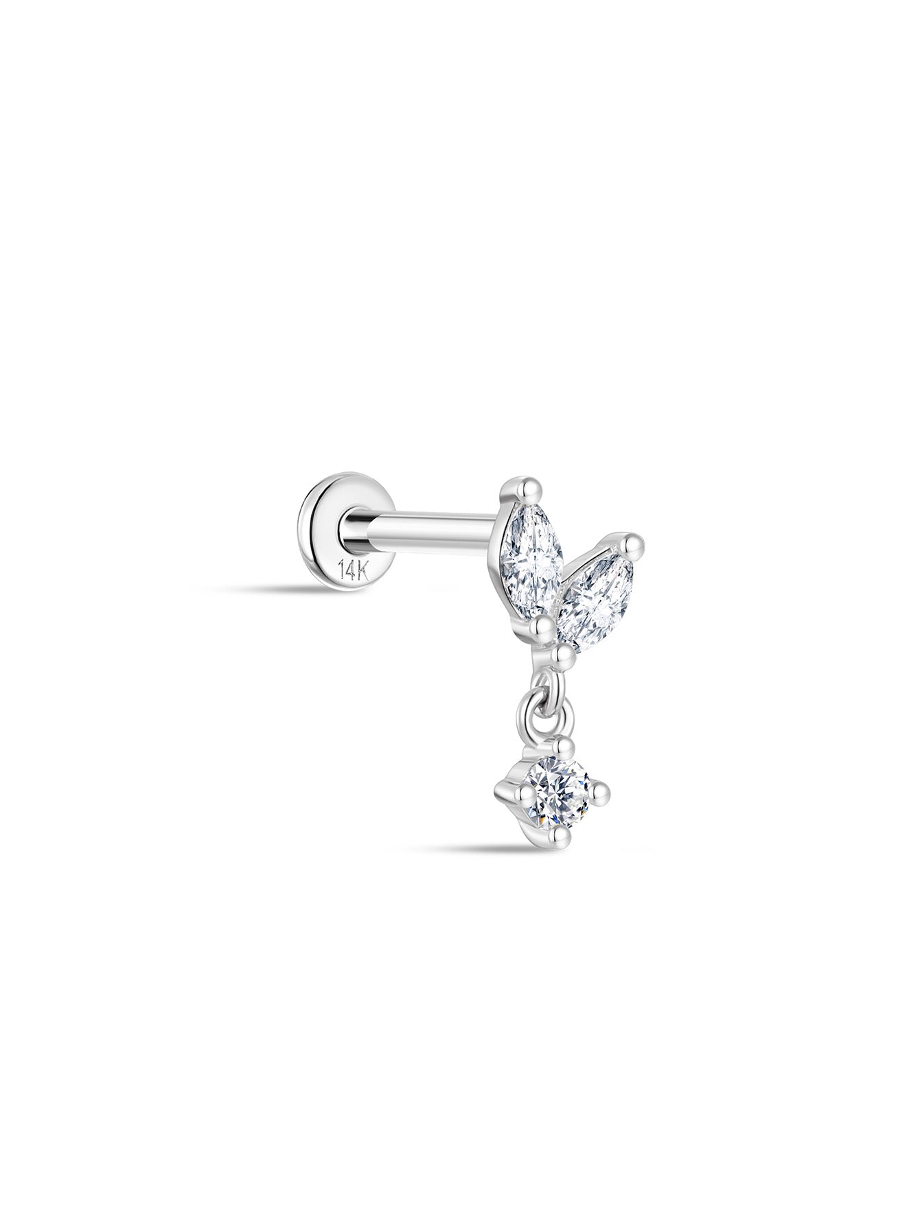 925 Sterling Silver Marquise Tassel Pendant Ear Piercing Stud-aurivna