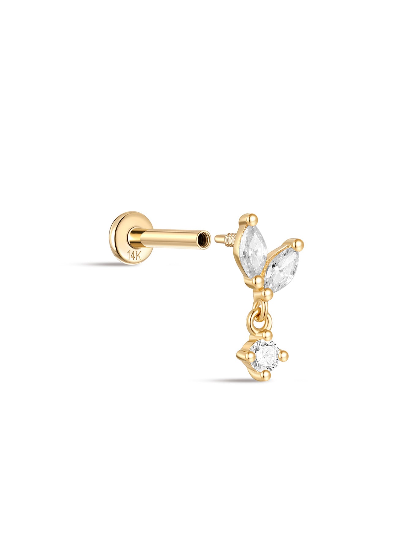 925 Sterling Silver Marquise Tassel Pendant Ear Piercing Stud-aurivna