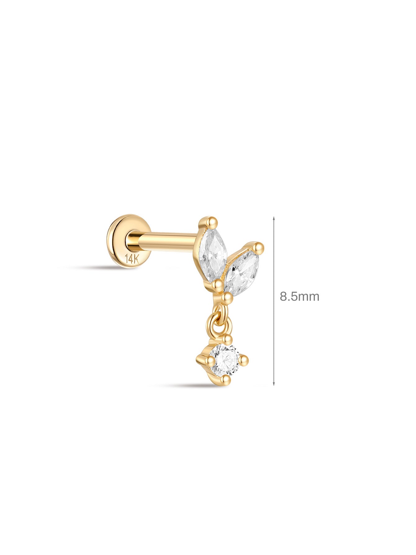 925 Sterling Silver Marquise Tassel Pendant Ear Piercing Stud-aurivna