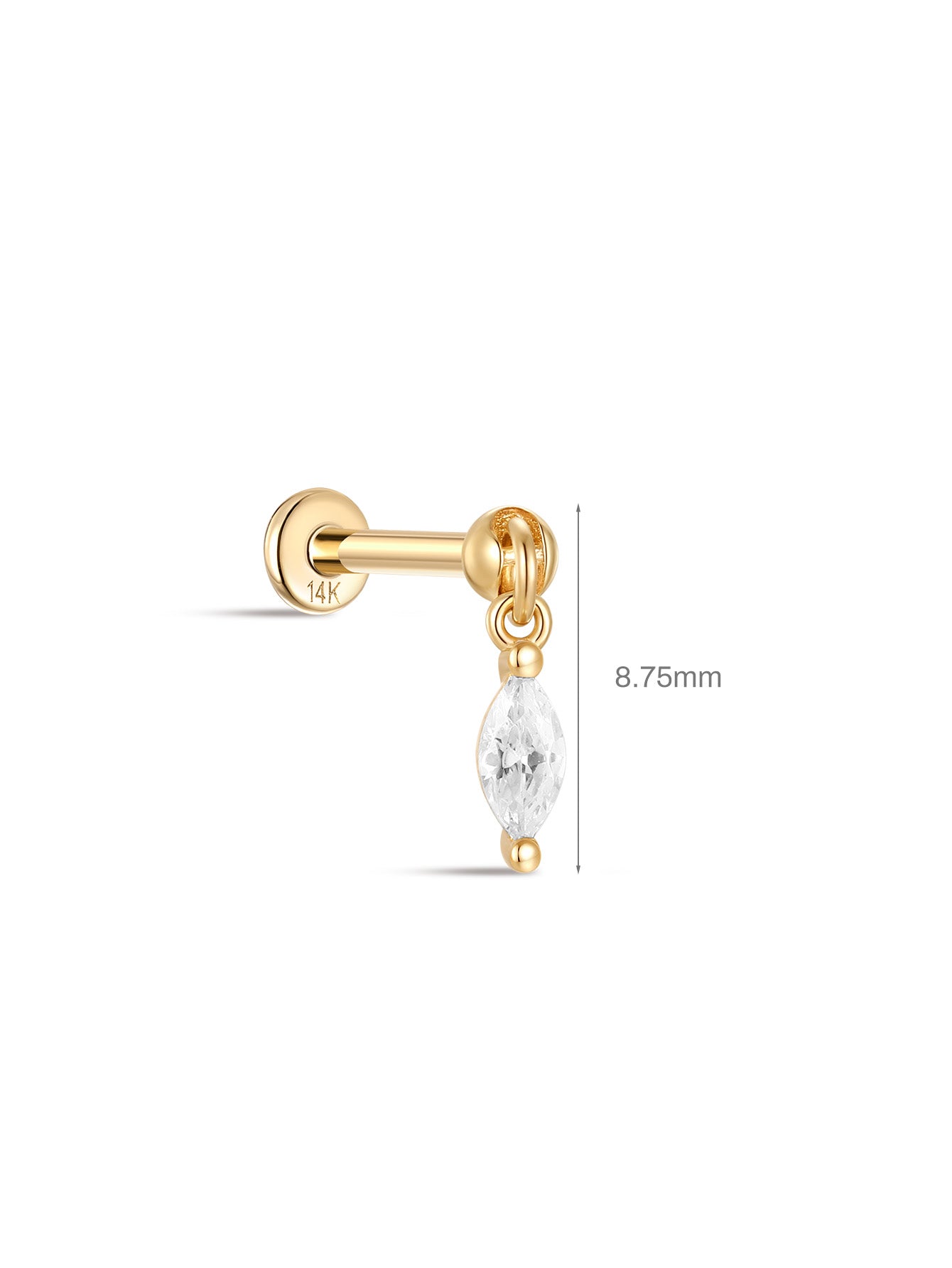 925 Sterling Silver Single Zircon Pendant Ear Piercing Stud-aurivna