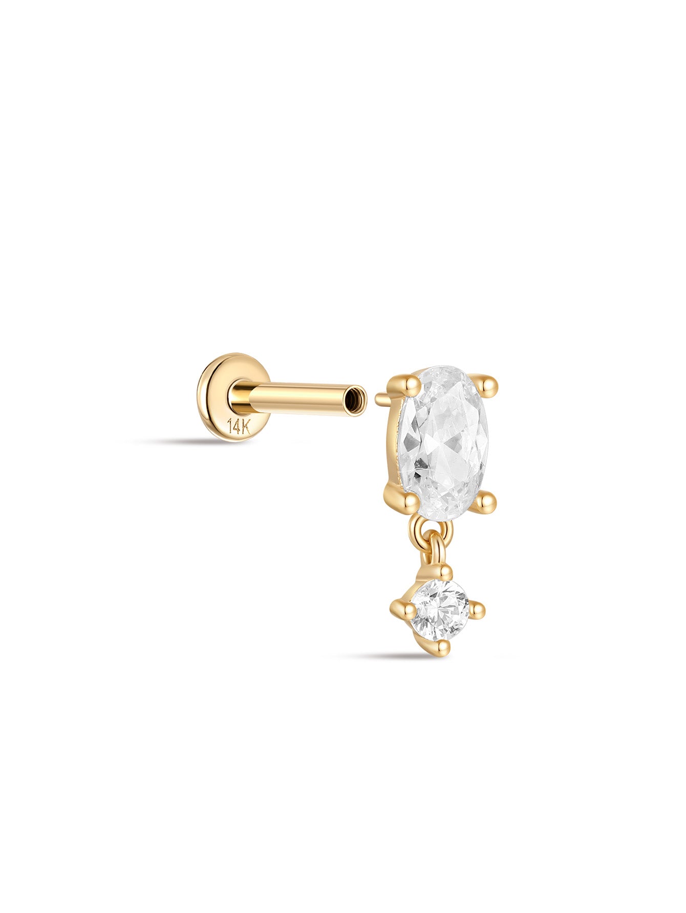 925 Sterling Silver Oval Pendant Zirconia Ear Piercing Stud-aurivna