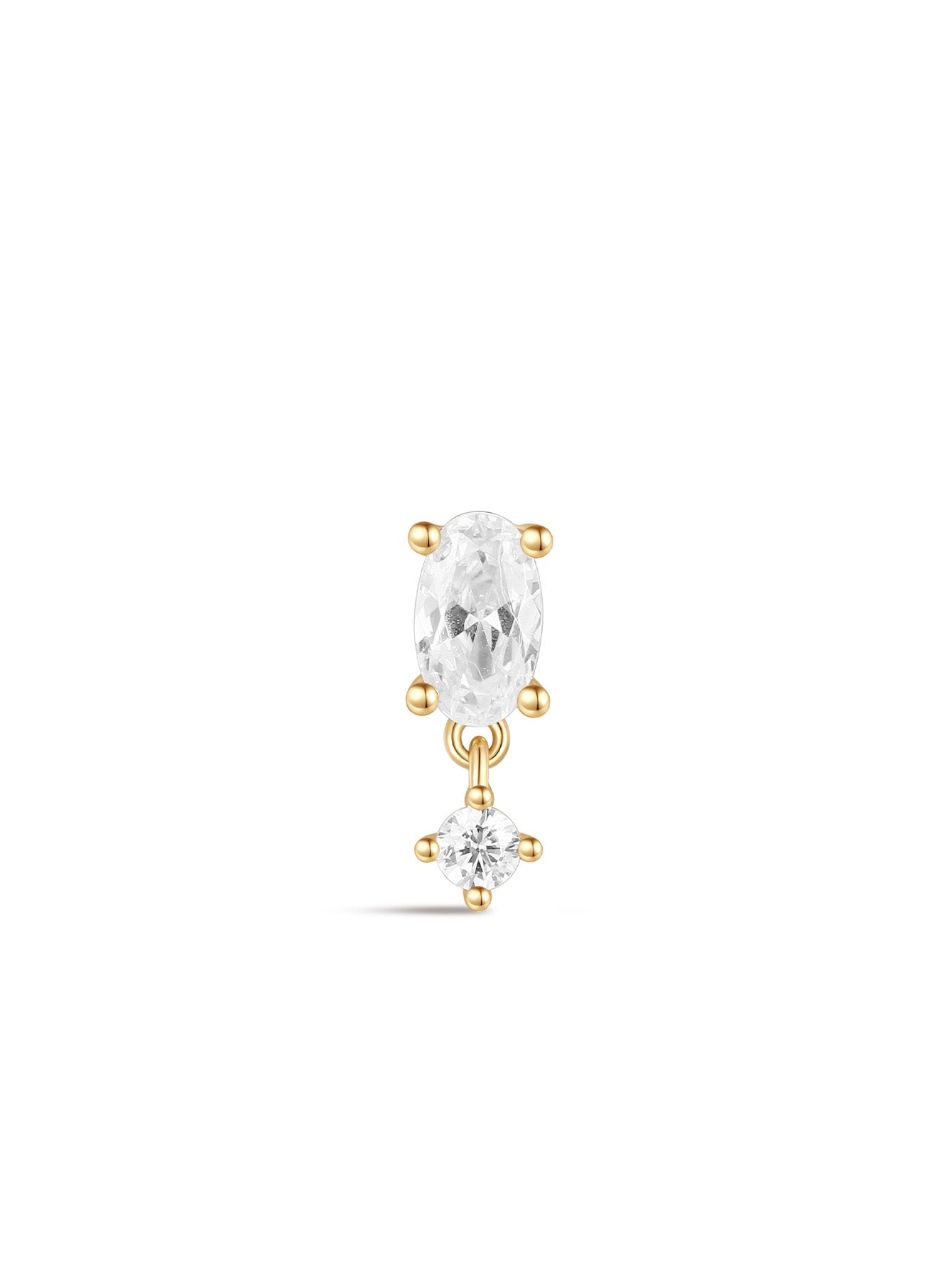 925 Sterling Silver Oval Pendant Zirconia Ear Piercing Stud-aurivna