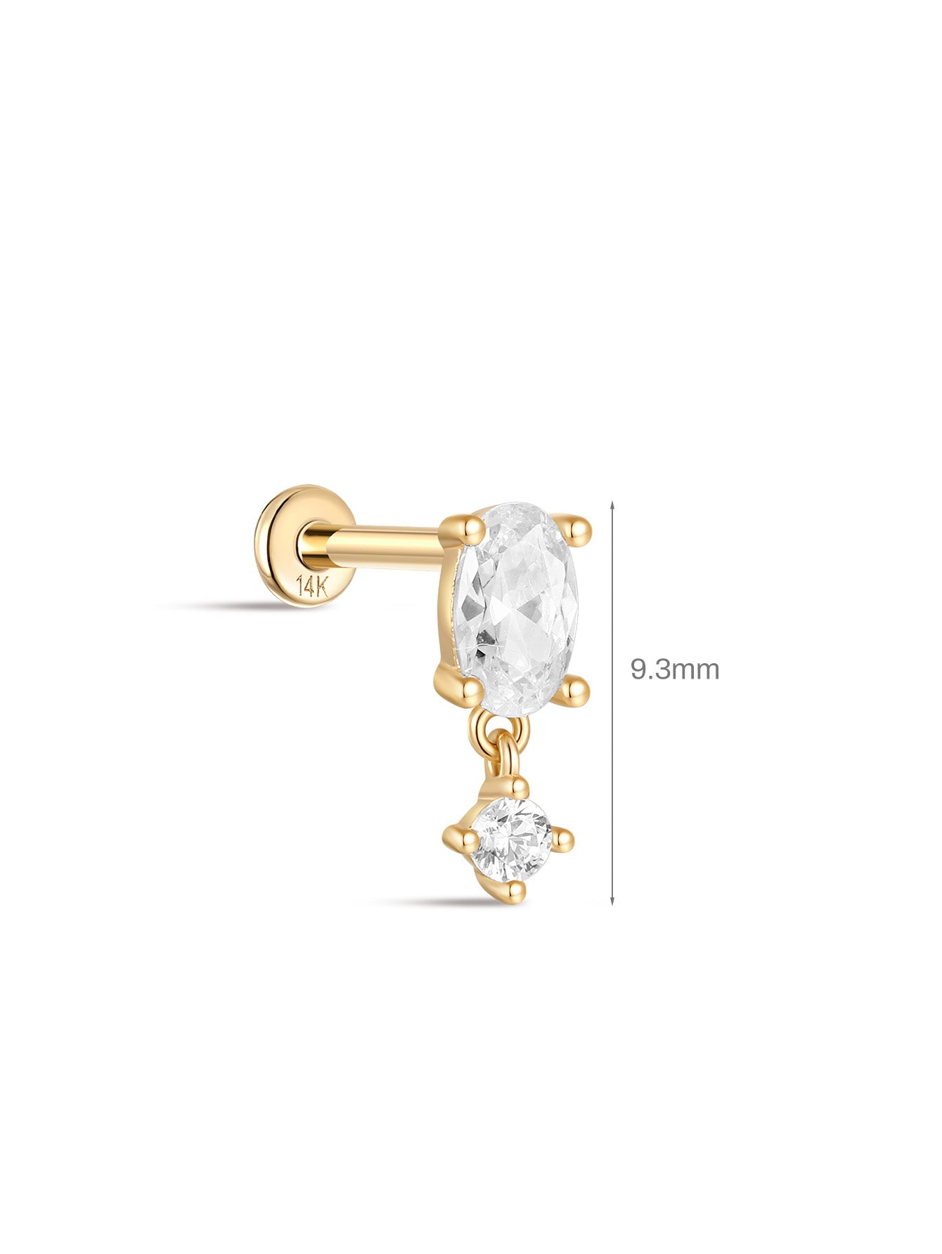 925 Sterling Silver Oval Pendant Zirconia Ear Piercing Stud-aurivna