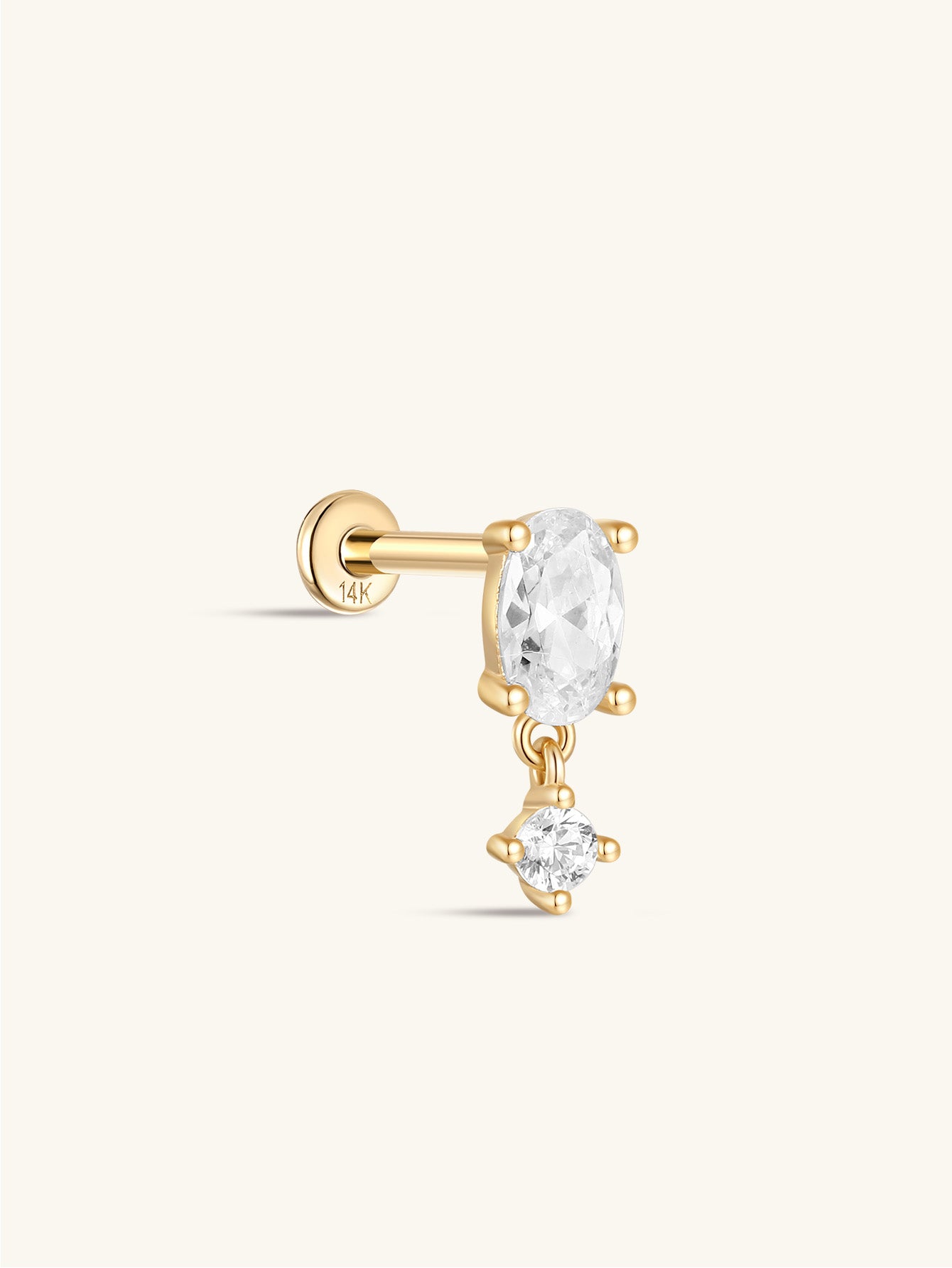 925 Sterling Silver Oval Pendant Zirconia Ear Piercing Stud-aurivna