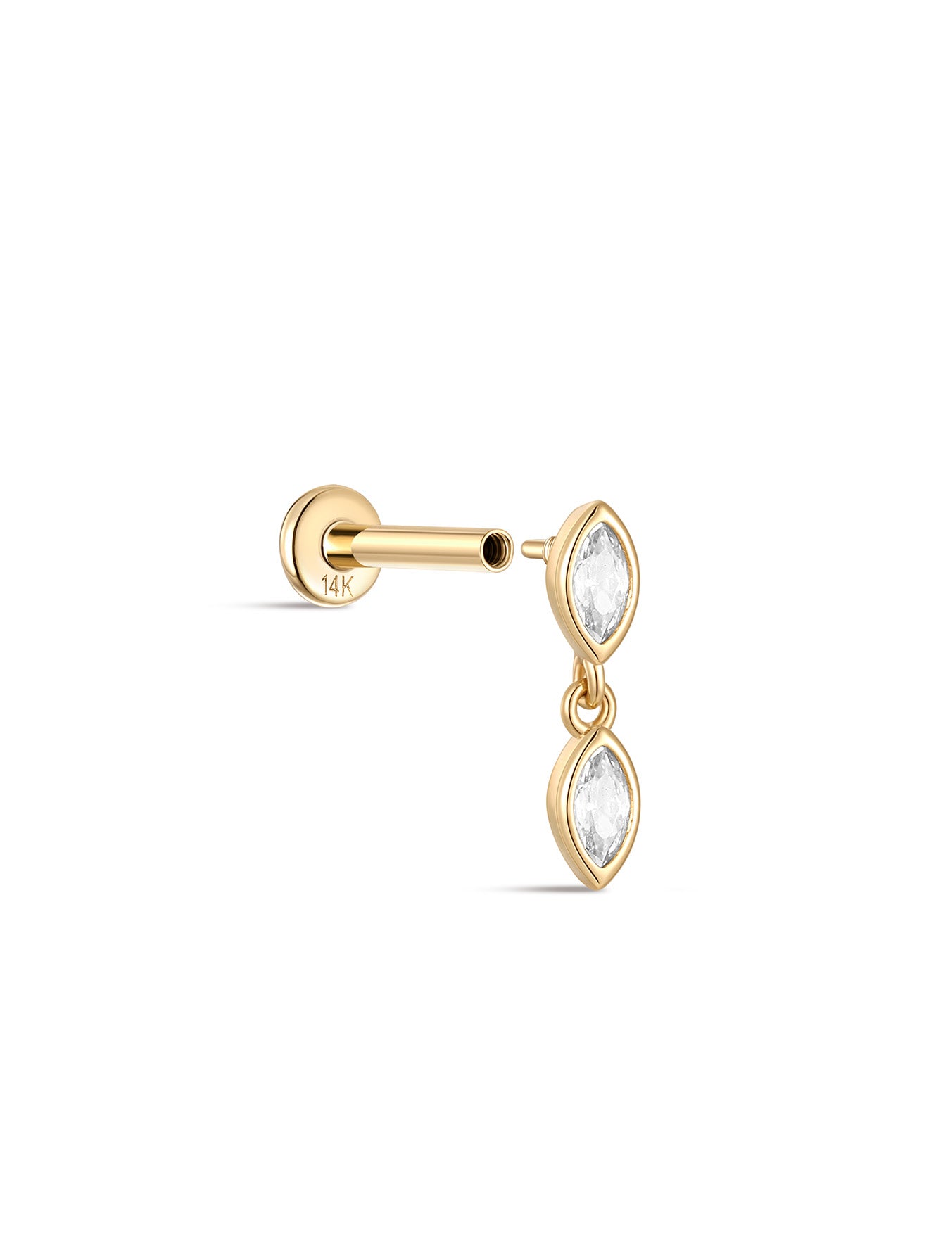 925 Sterling Silver Marquise Bezel Zircon  Ear Piercing Stud-aurivna