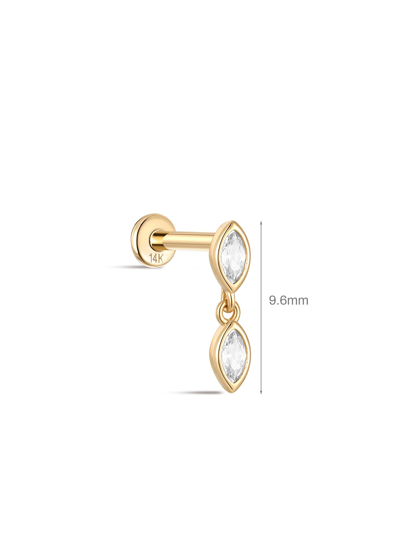 925 Sterling Silver Marquise Bezel Zircon  Ear Piercing Stud-aurivna