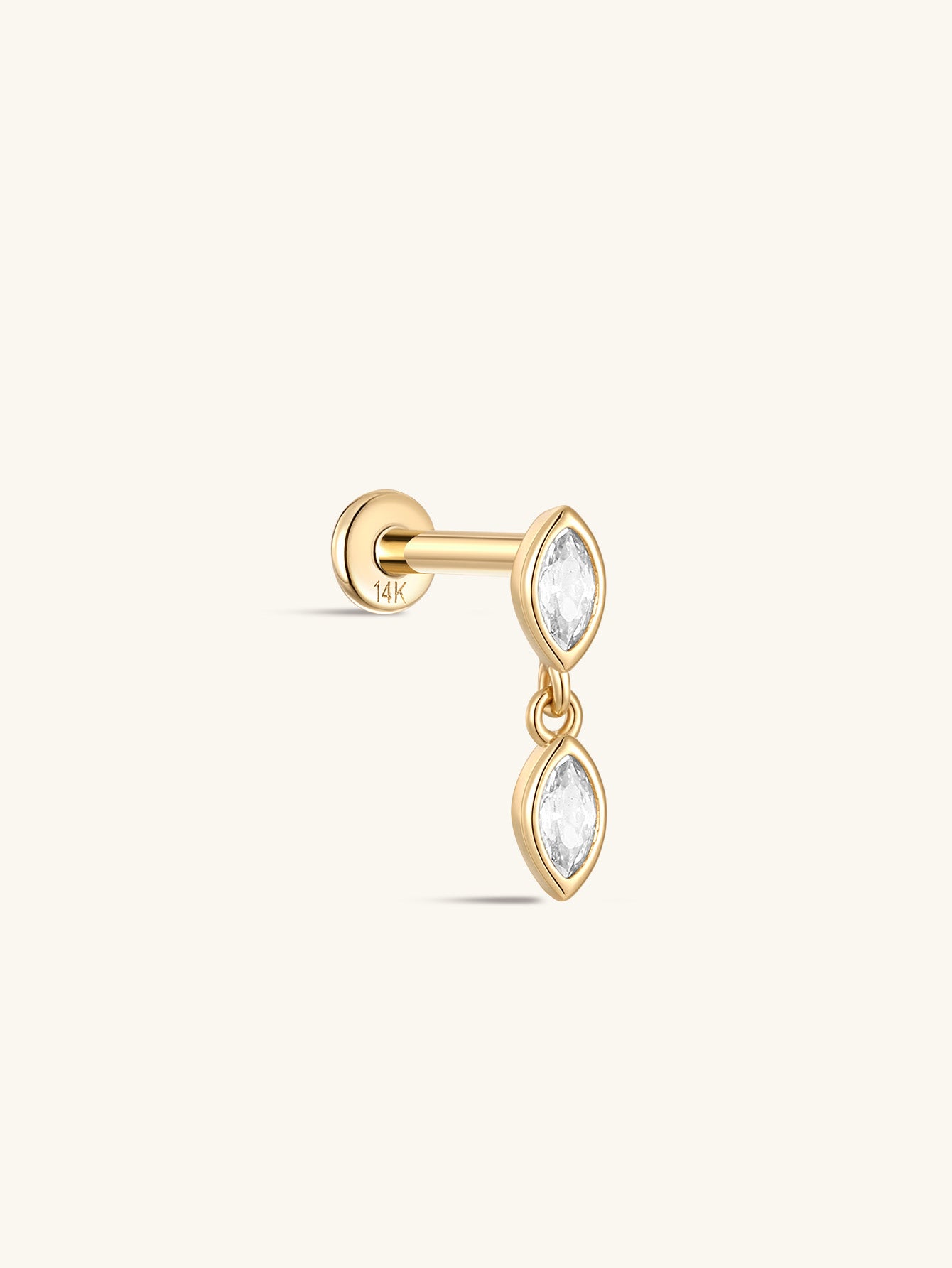 925 Sterling Silver Marquise Bezel Zircon  Ear Piercing Stud-aurivna