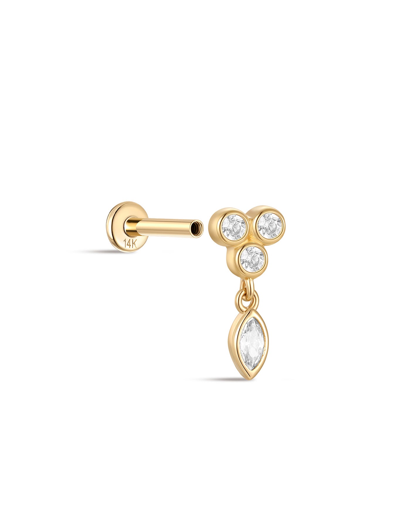 925 Sterling Silver Flower Border Pendant Ear Piercing Stud-aurivna