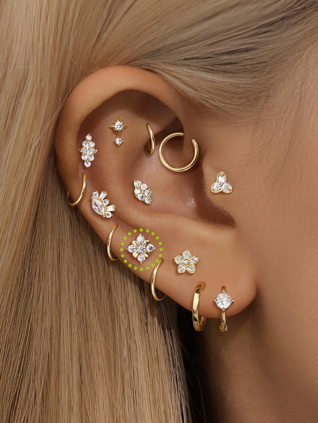 925 Sterling Silver Flower Inlaid Ear Piercing Stud-aurivna