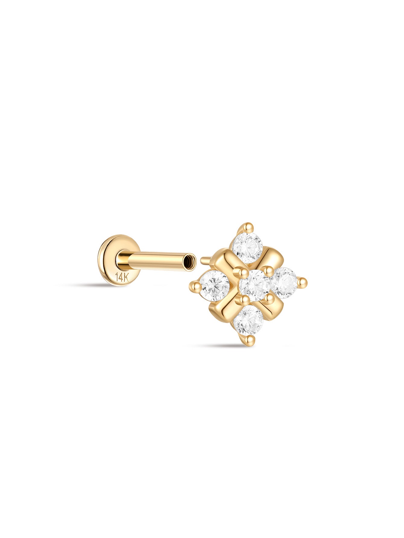 925 Sterling Silver Flower Inlaid Ear Piercing Stud-aurivna