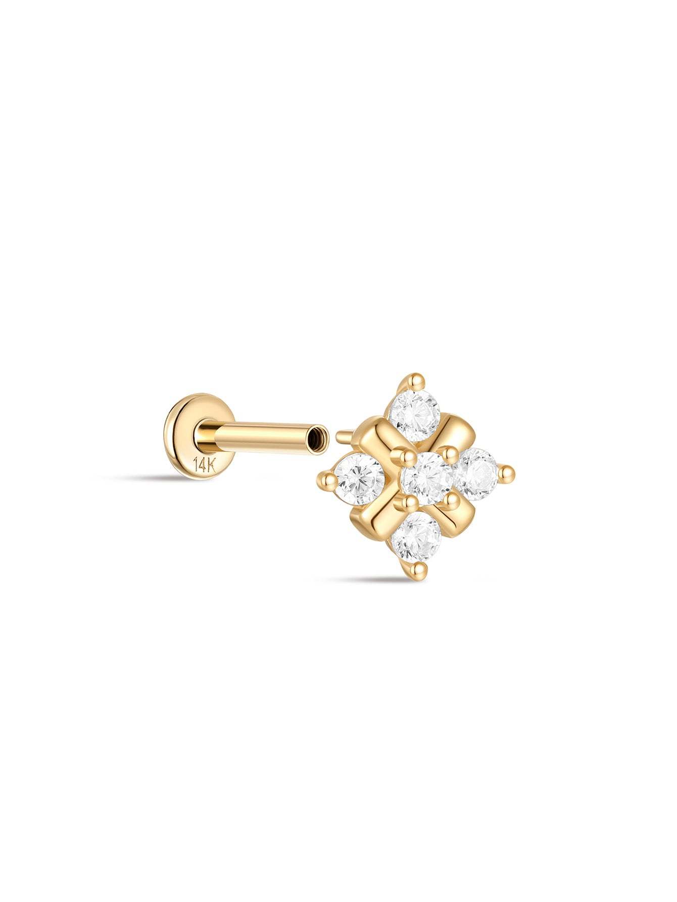 925 Sterling Silver Flower Inlaid Ear Piercing Stud-aurivna