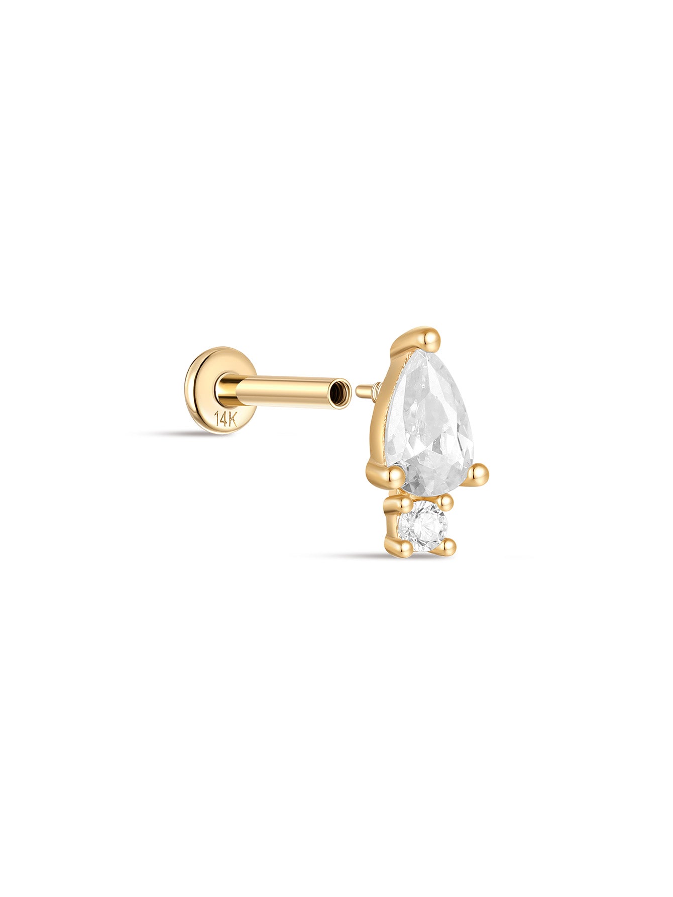 925 Sterling Silver Teardrop Zircon Ear Piercing Stud-aurivna