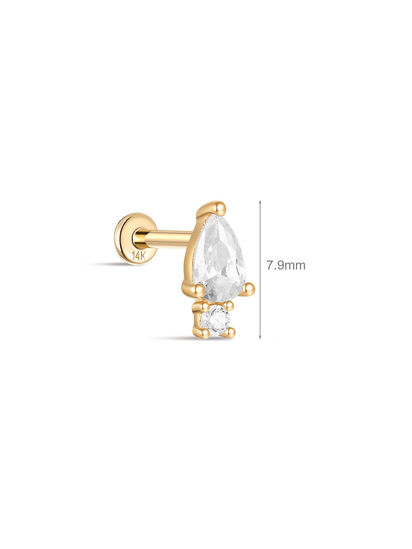 925 Sterling Silver Teardrop Zircon Ear Piercing Stud-aurivna