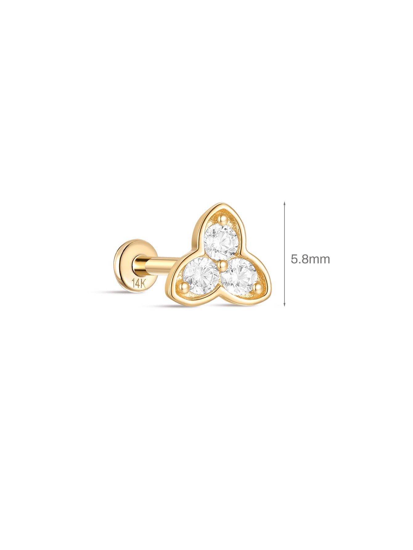 925 Sterling Silver Three petals Ear Piercing Stud-aurivna