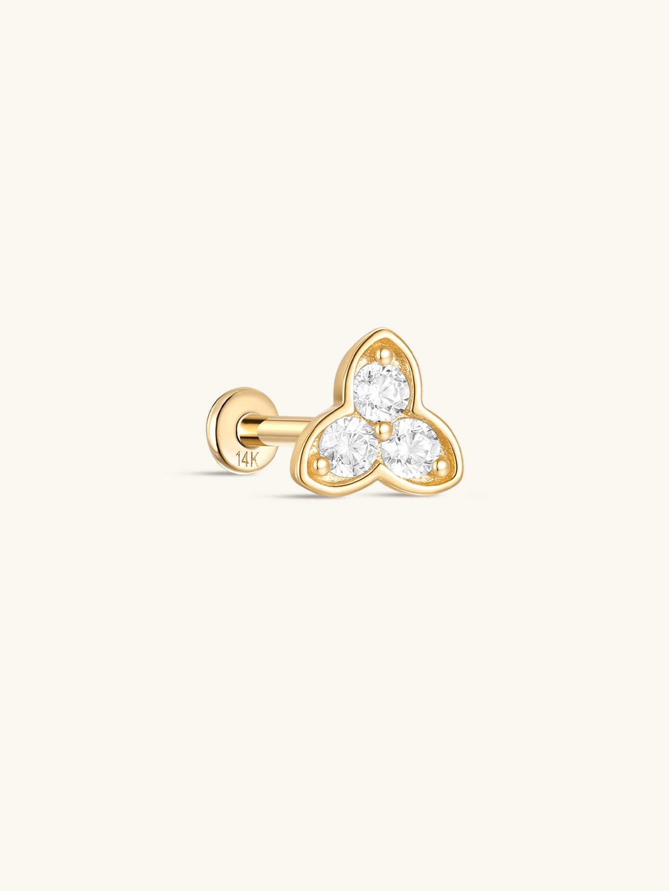 925 Sterling Silver Three petals Ear Piercing Stud-aurivna