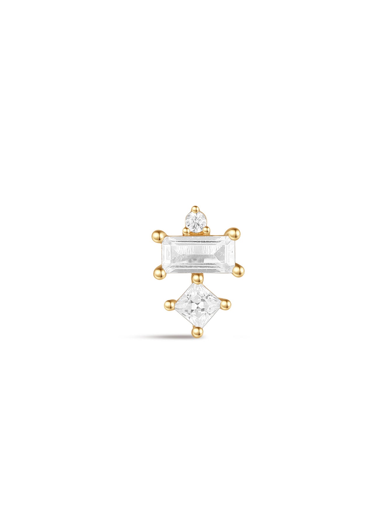 925 Sterling Silver Geometric Spliced Zirconia Ear Piercing Stud-aurivna