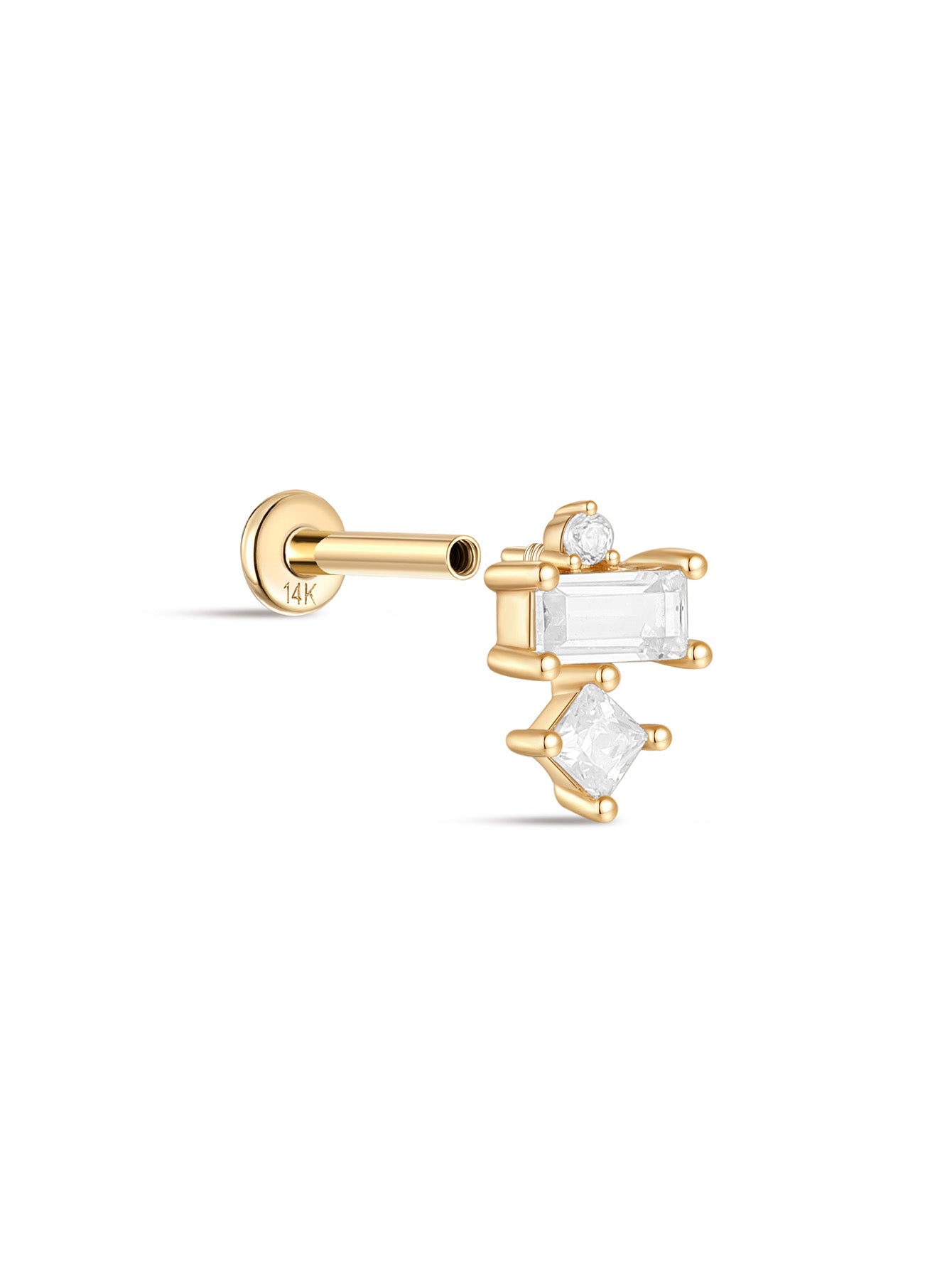 925 Sterling Silver Geometric Spliced Zirconia Ear Piercing Stud-aurivna