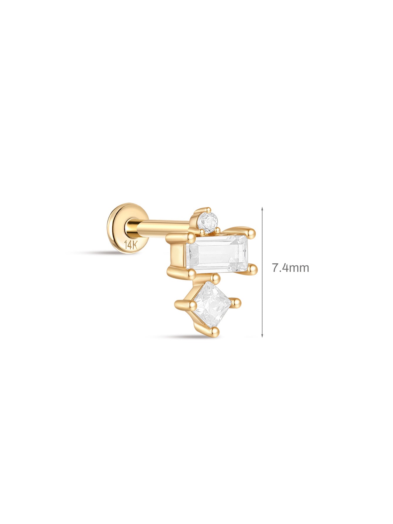 925 Sterling Silver Geometric Spliced Zirconia Ear Piercing Stud-aurivna