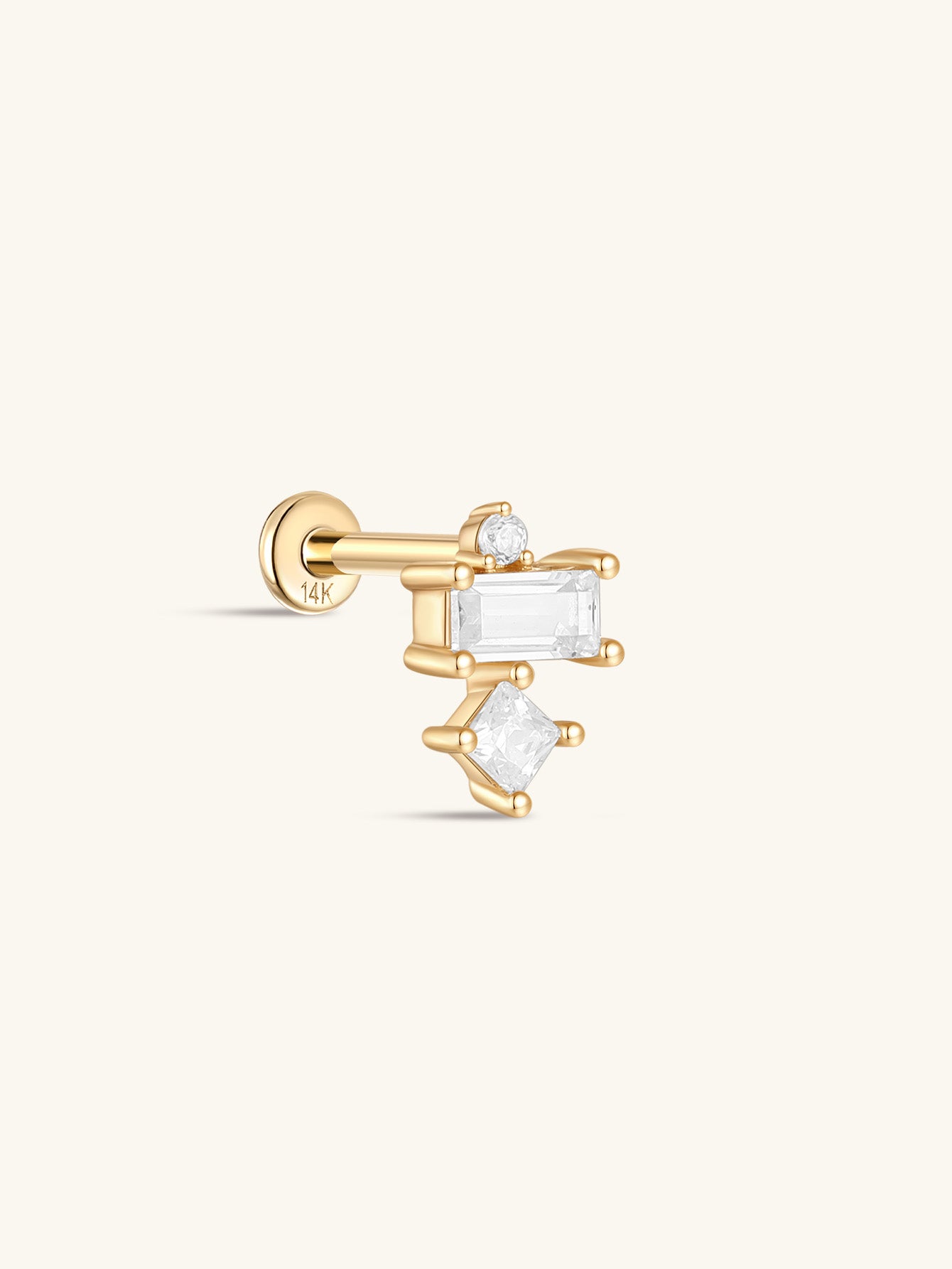925 Sterling Silver Geometric Spliced Zirconia Ear Piercing Stud-aurivna