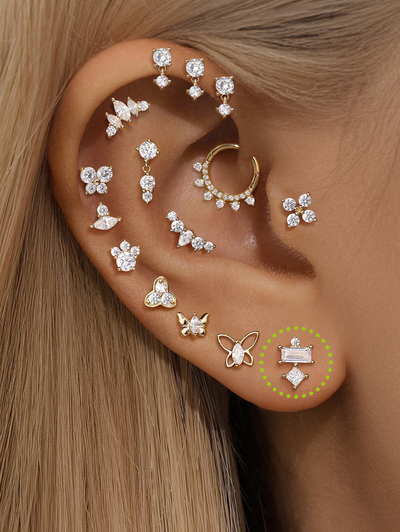 925 Sterling Silver Geometric Spliced Zirconia Ear Piercing Stud-aurivna