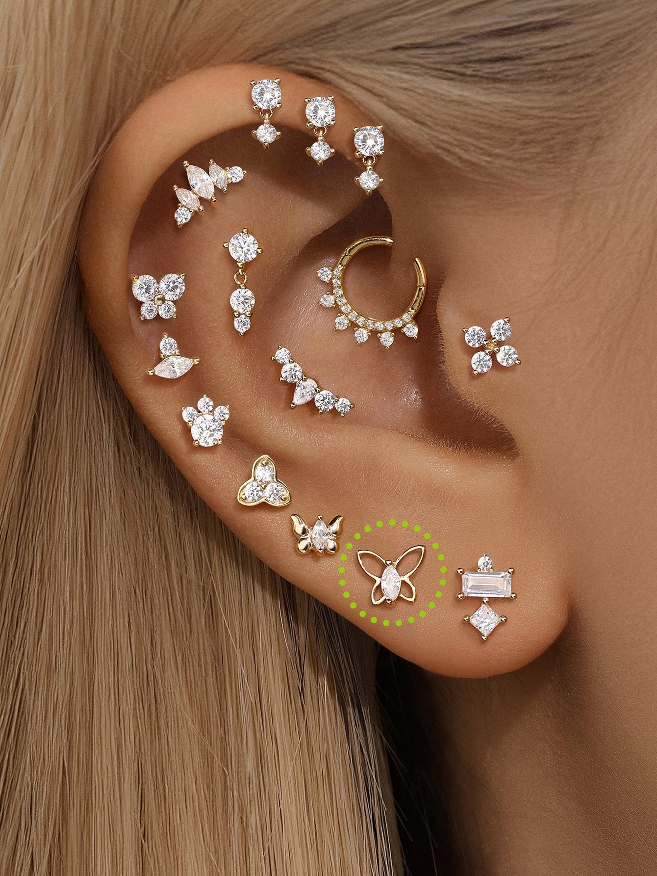 925 Sterling Silver Line Butterflies  Ear Piercing Stud-aurivna
