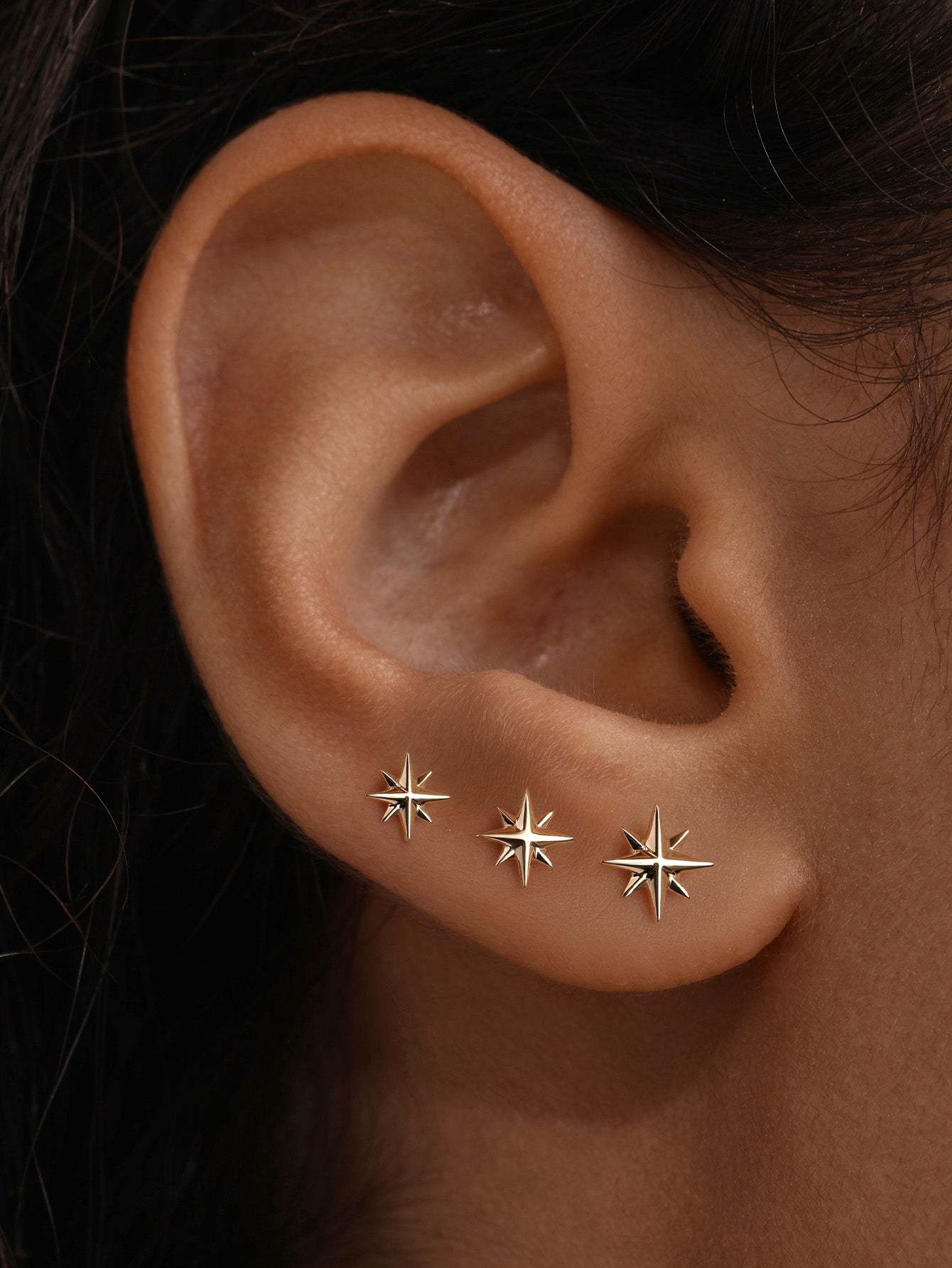 925 Sterling Silver Irregular Glossy Octagonal Star Ear Piercing Stud-aurivna