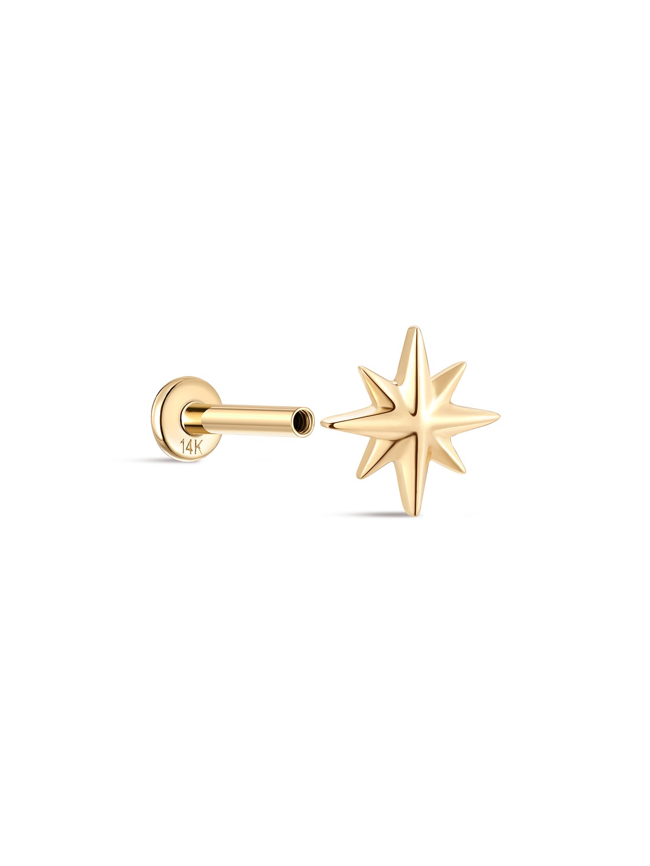 925 Sterling Silver Irregular Glossy Octagonal Star Ear Piercing Stud-aurivna