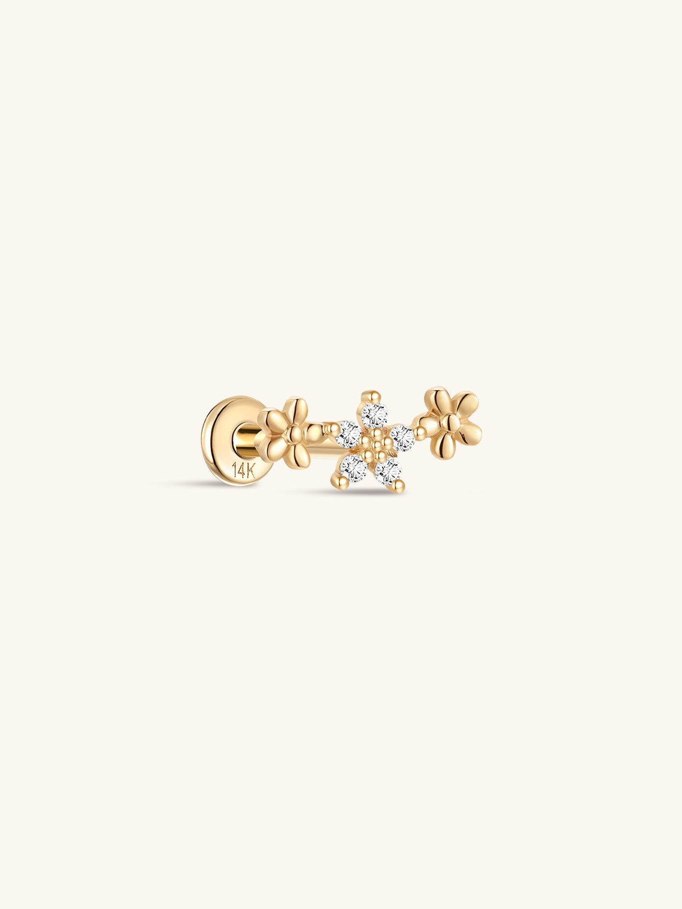 925 Sterling Silver Trio Flower Ear Piercing Stud-aurivna