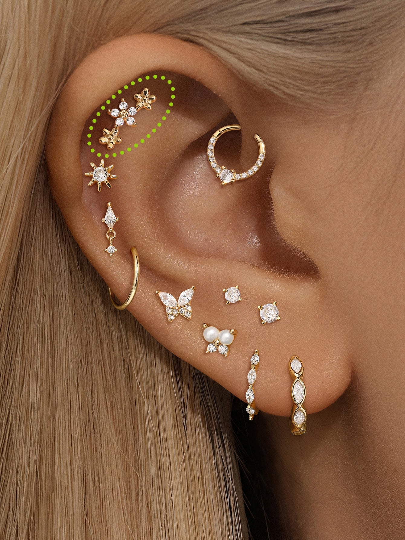 925 Sterling Silver Trio Flower Ear Piercing Stud-aurivna