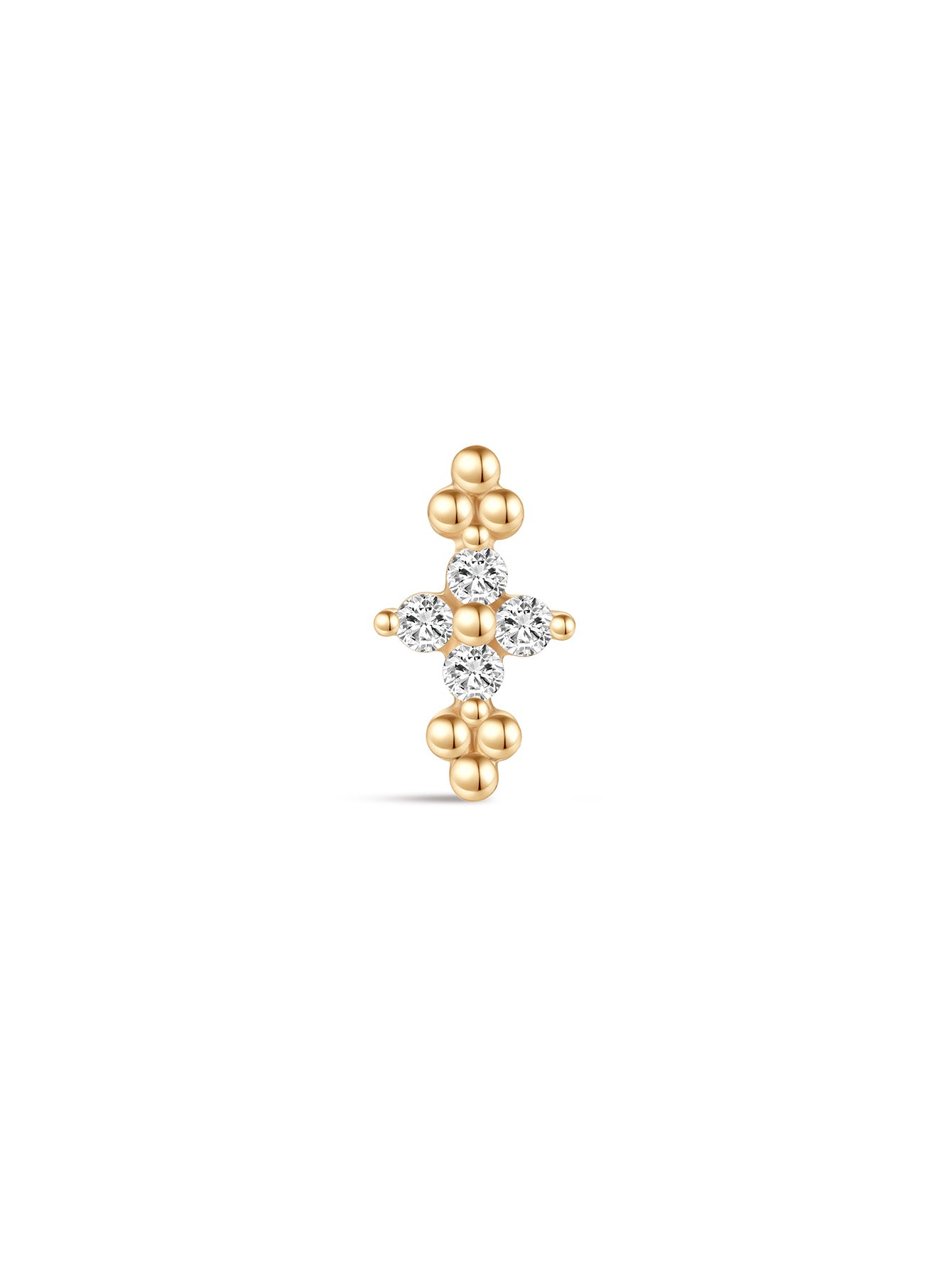 925 Sterling Silver Beaded Four-Leaf Flower Ear Piercing Stud-aurivna