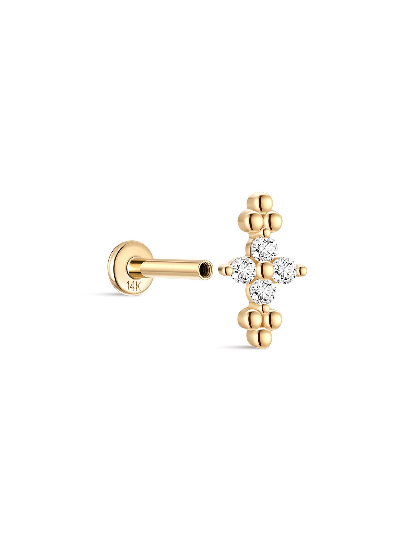 925 Sterling Silver Beaded Four-Leaf Flower Ear Piercing Stud-aurivna