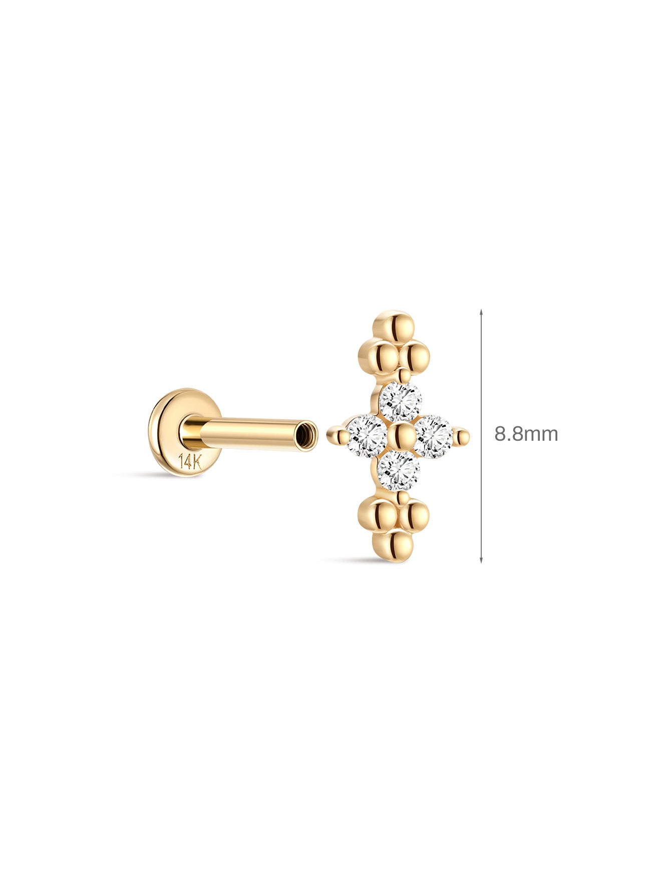 925 Sterling Silver Beaded Four-Leaf Flower Ear Piercing Stud-aurivna