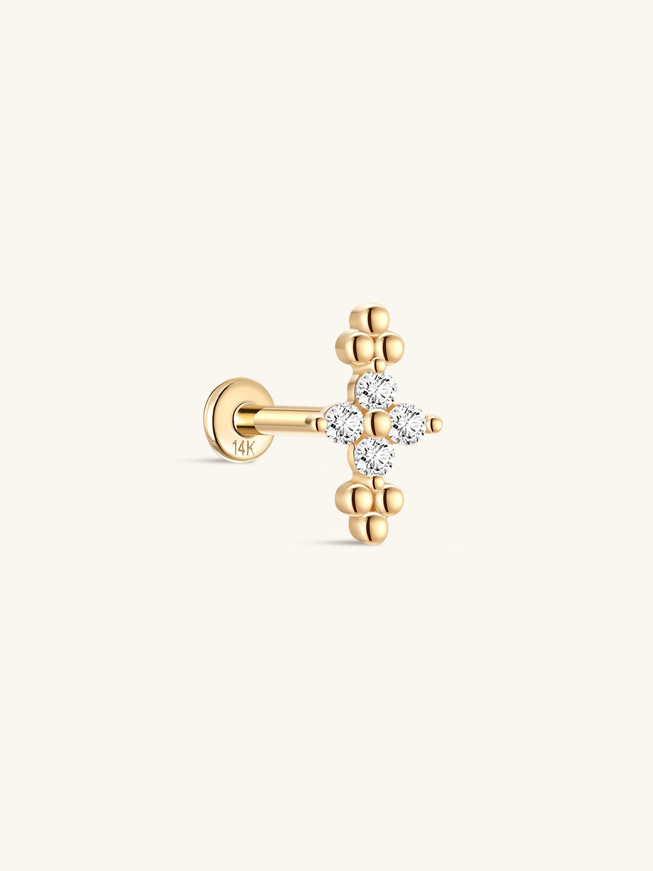 925 Sterling Silver Beaded Four-Leaf Flower Ear Piercing Stud-aurivna