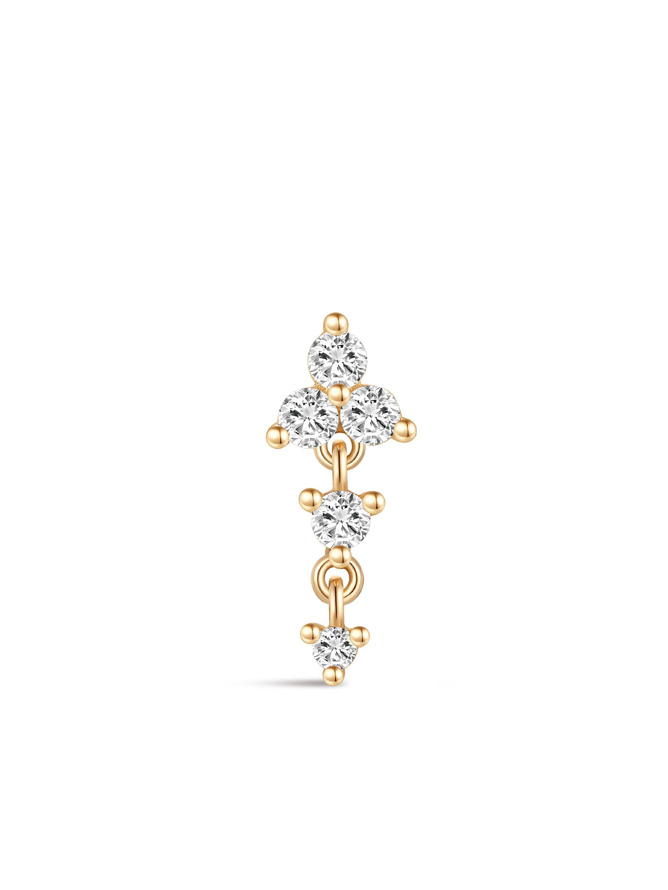 925 Sterling Silver Tassel Triangle Round Zircon Ear Piercing Stud-aurivna