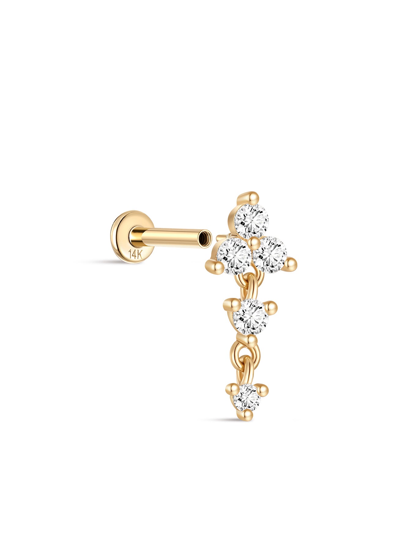 925 Sterling Silver Tassel Triangle Round Zircon Ear Piercing Stud-aurivna