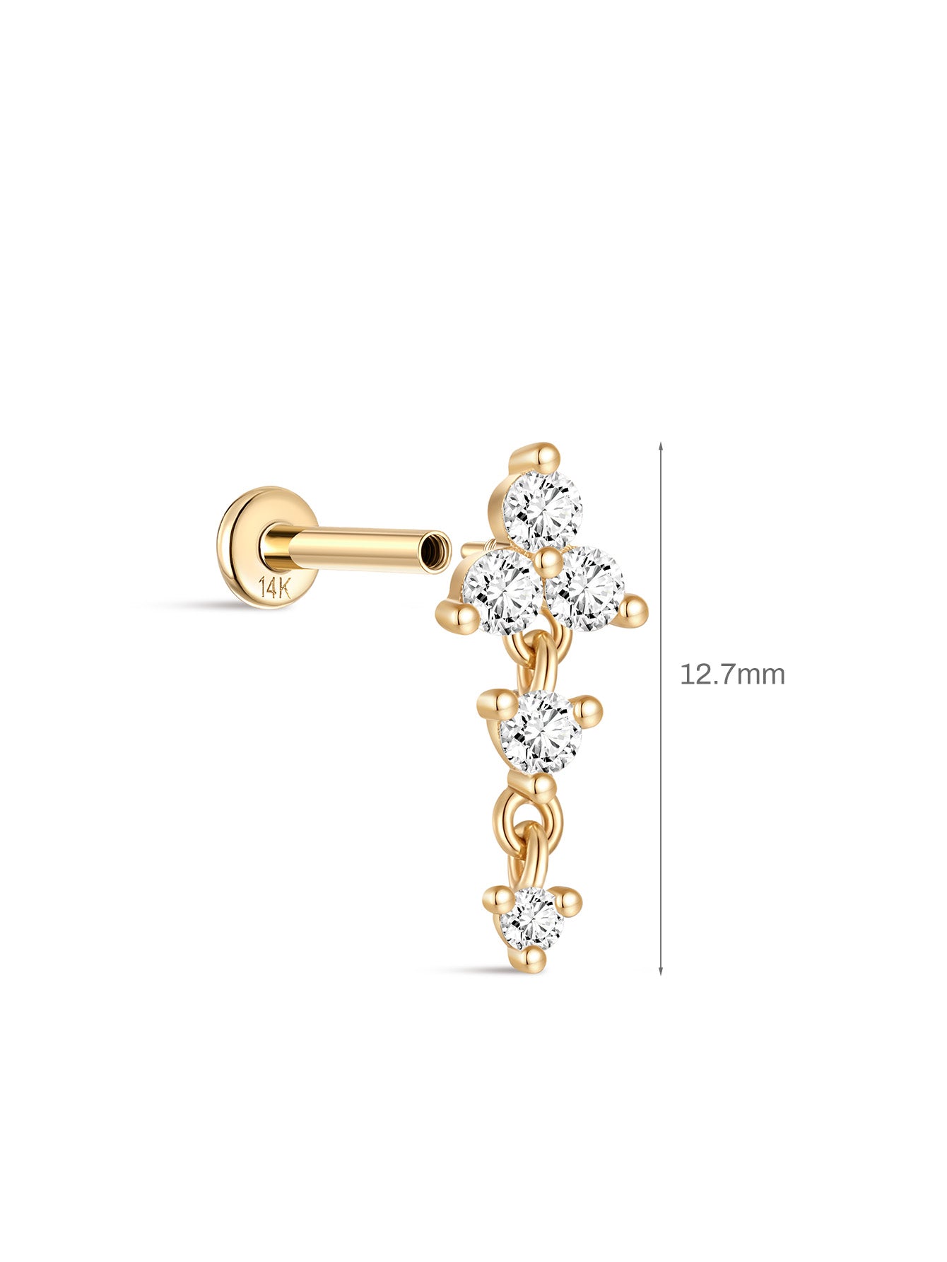 925 Sterling Silver Tassel Triangle Round Zircon Ear Piercing Stud-aurivna