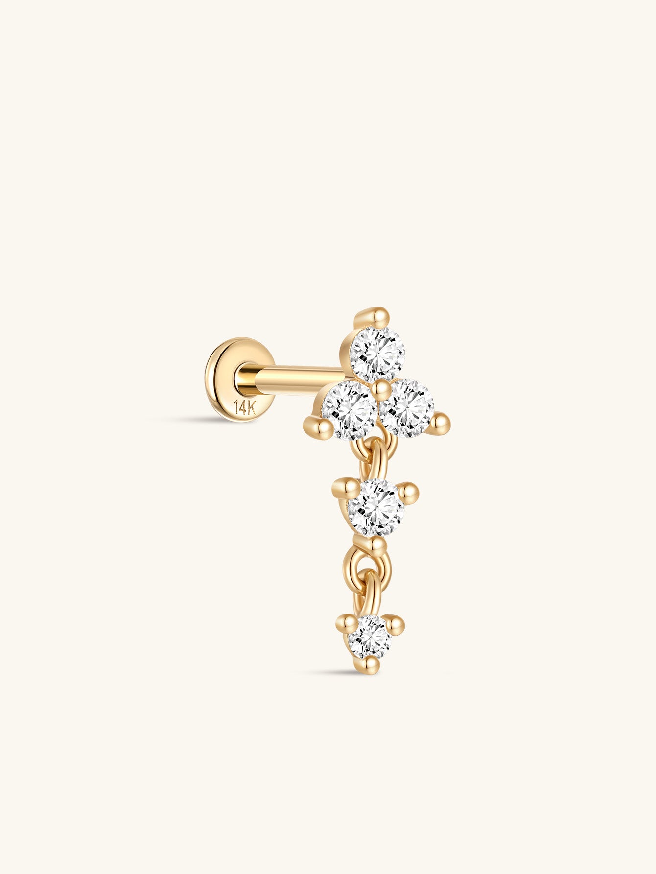 925 Sterling Silver Tassel Triangle Round Zircon Ear Piercing Stud-aurivna