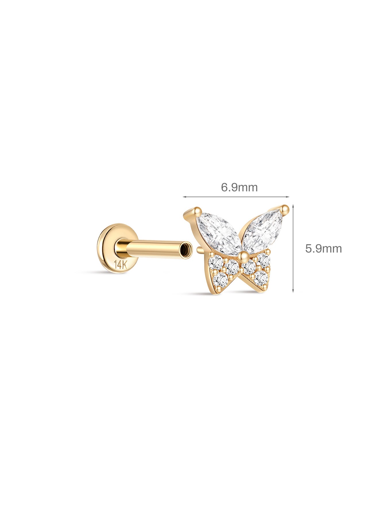 925 Sterling Silver Sparkling Butterfly Zircon  Ear Piercing Stud-aurivna
