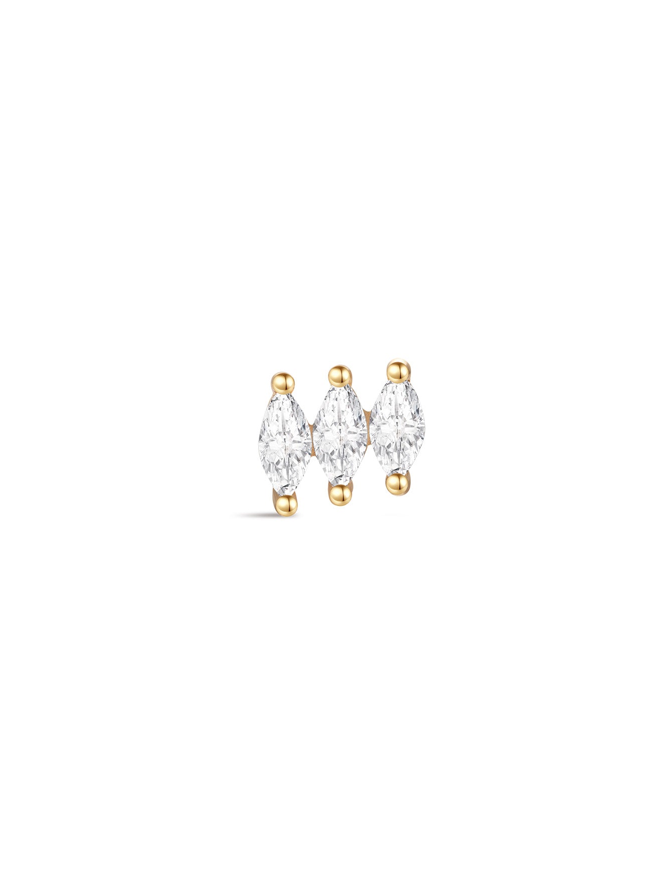 925 Sterling Silver Tri Marquise Zircon  Ear Piercing Stud-aurivna