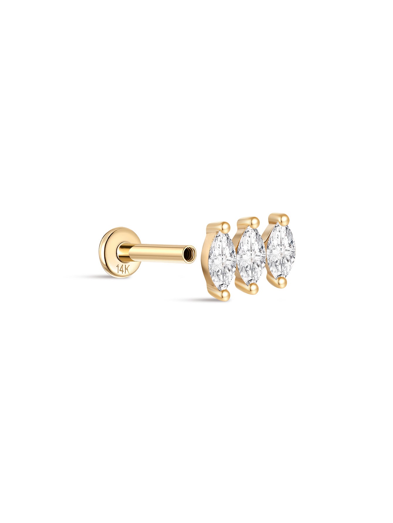 925 Sterling Silver Tri Marquise Zircon  Ear Piercing Stud-aurivna