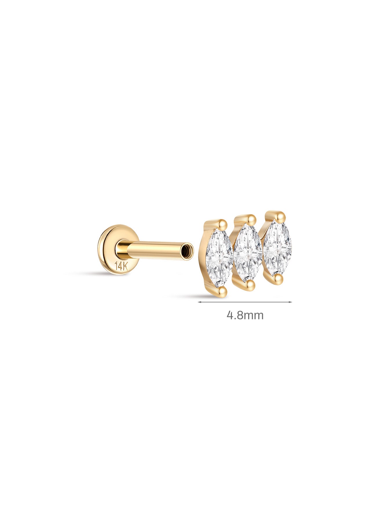 925 Sterling Silver Tri Marquise Zircon  Ear Piercing Stud-aurivna