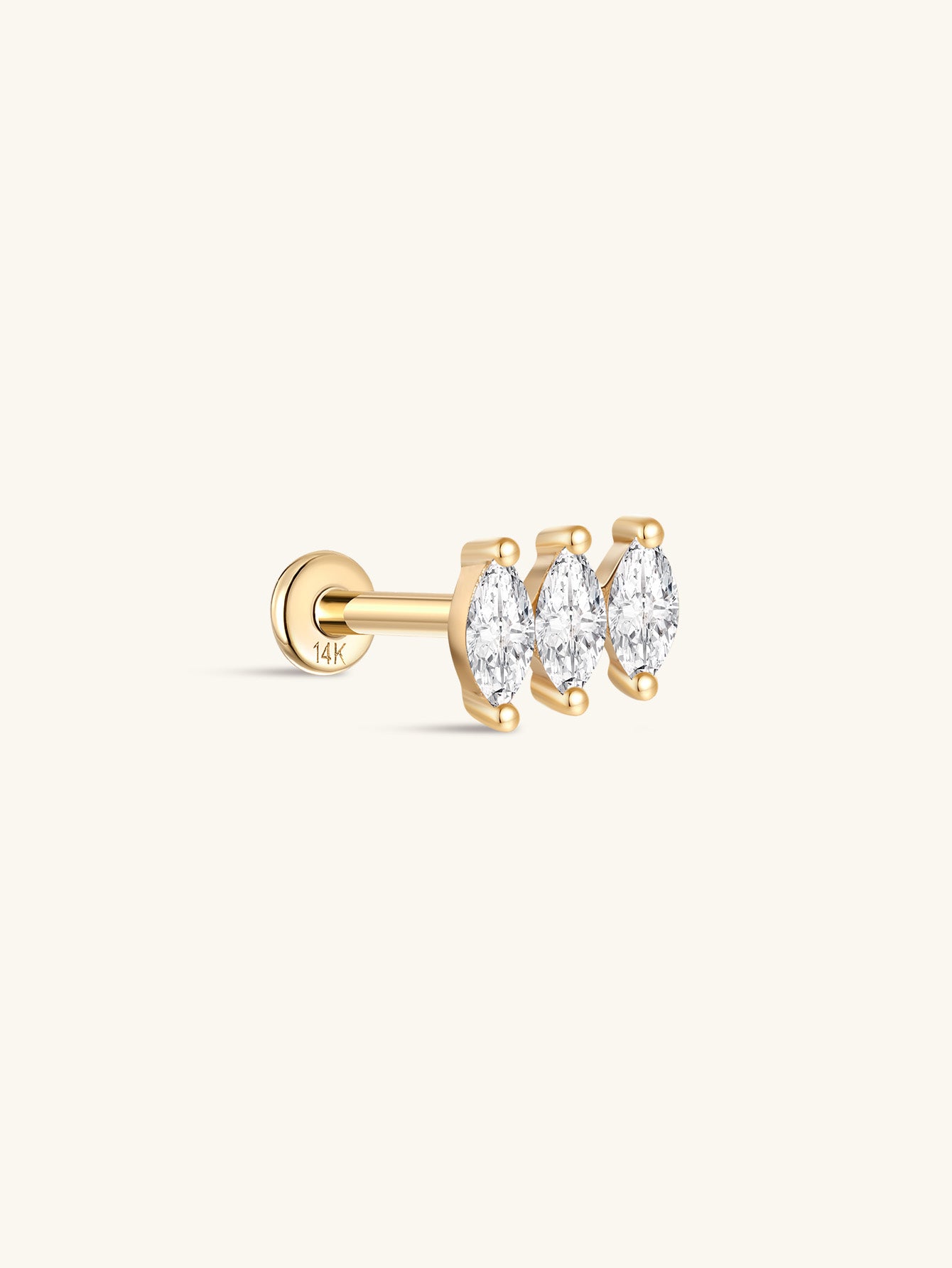 925 Sterling Silver Tri Marquise Zircon  Ear Piercing Stud-aurivna