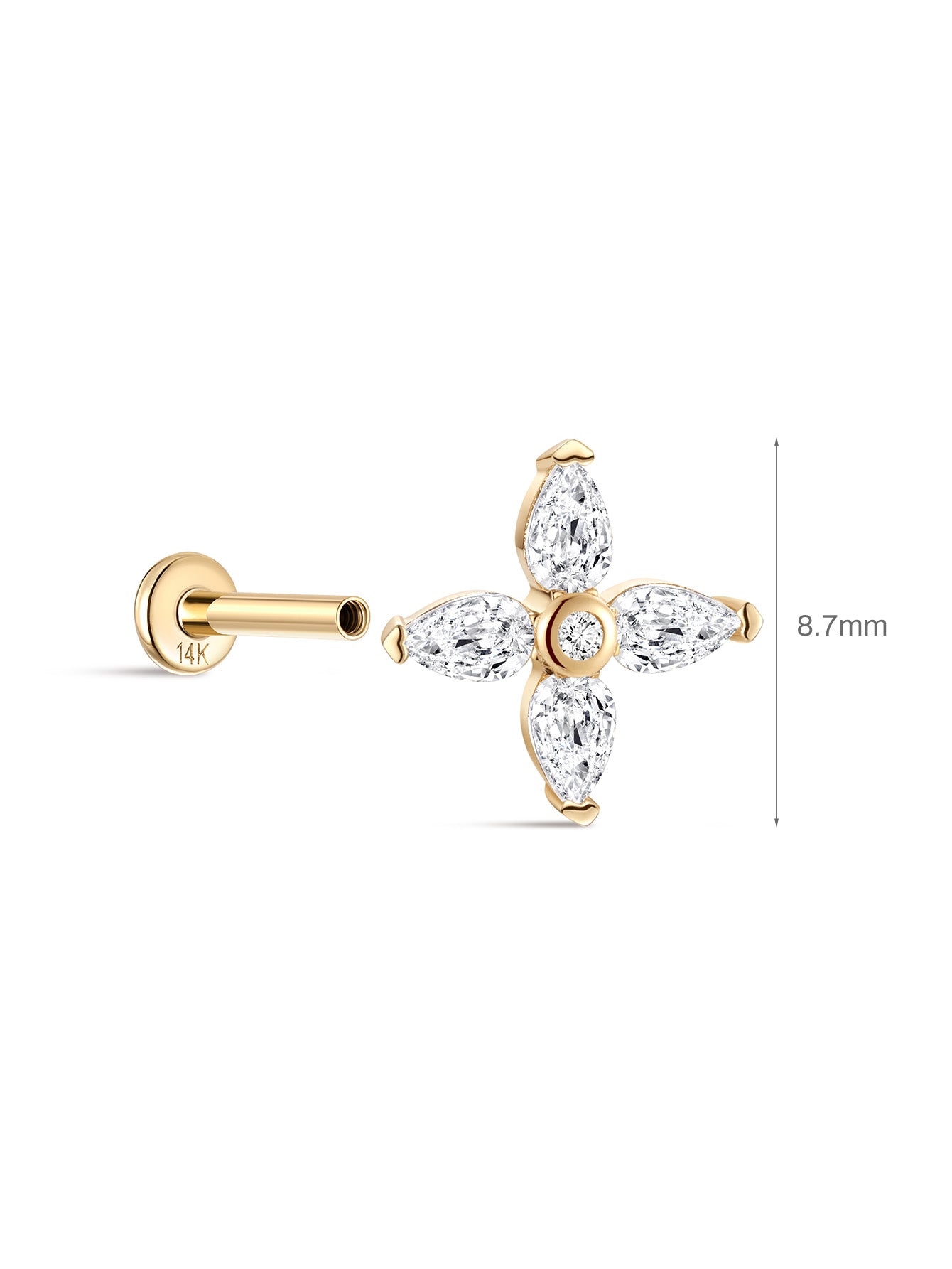 925 Sterling Silver Four-Petal Flower Ear Piercing Stud-aurivna