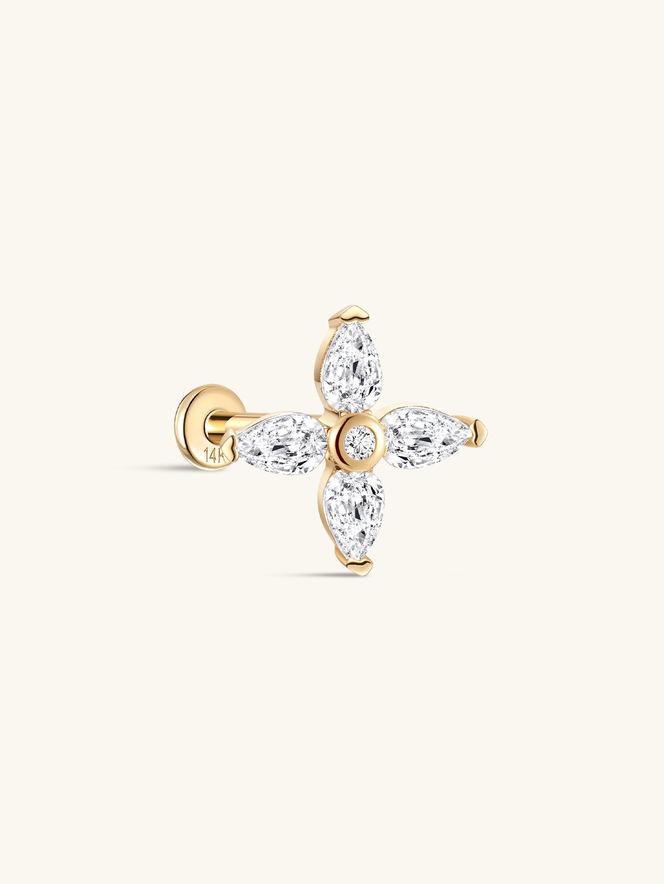 925 Sterling Silver Four-Petal Flower Ear Piercing Stud-aurivna