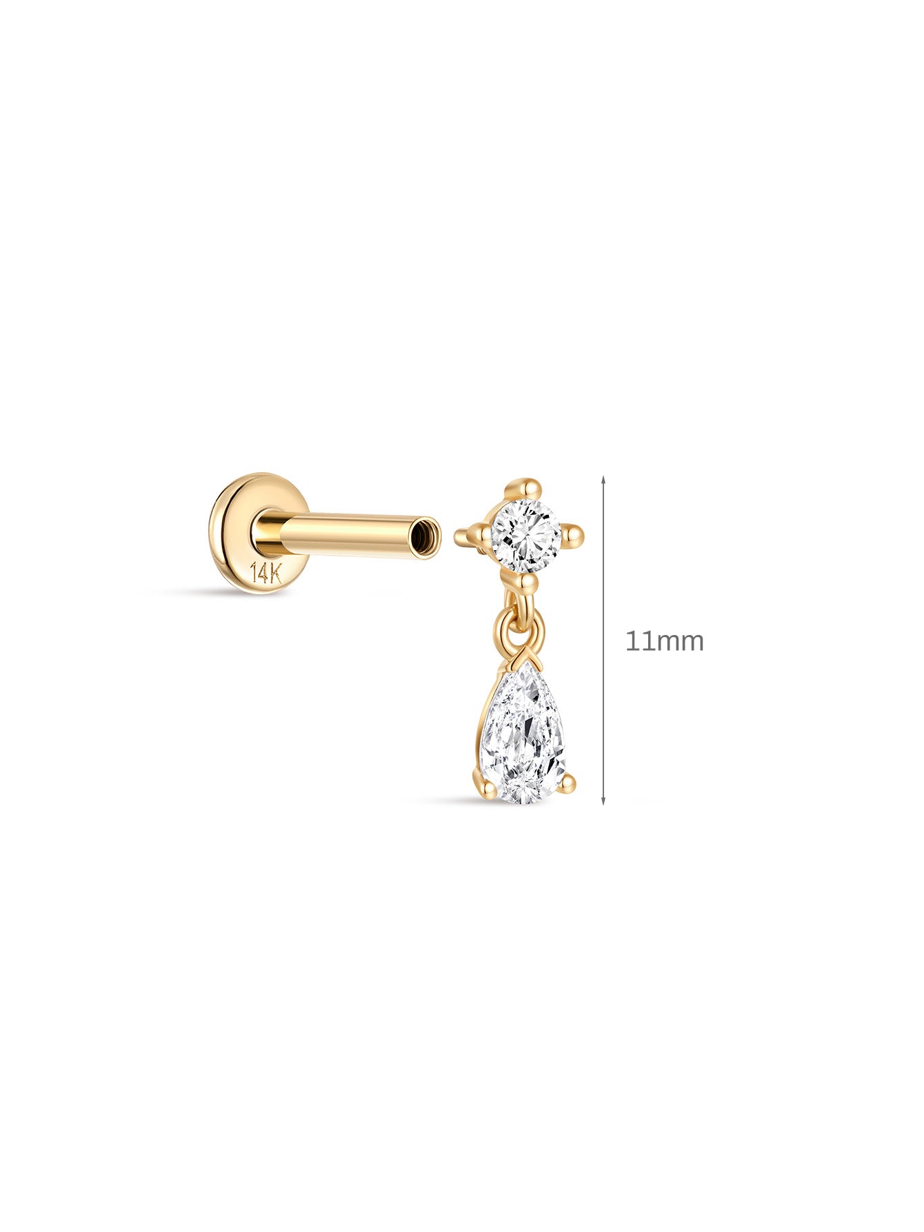 925 Sterling Silver Teardrop Pendant Ear Piercing Stud-aurivna
